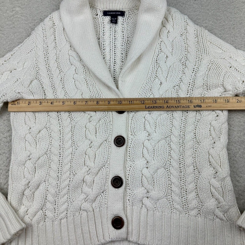 Lands End Cable Knit Sweater Womens XS Button Front Fishermen Cardigan Cowl Neck - Picture 6 of 10